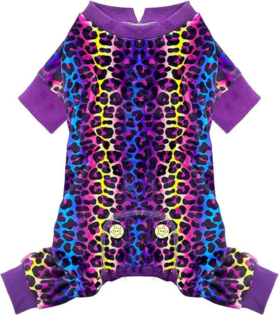 KYEESE Dog Pajamas Stretchy Pet Jammies Coat Comfy Pet Onesie Costume Velvet Dog Pajamas Small Sized Dogs Soft Dogs Clothes Pjs with Leopard Pattern, Large