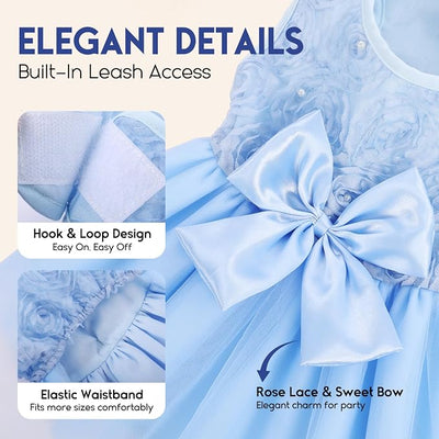 ASENKU Dog Dress Pet Wedding Dress Princess Lace Puppy Birthday Party Outfit Formal Apparel Girl for Small Medium Dogs Cats (2XL, Blue)