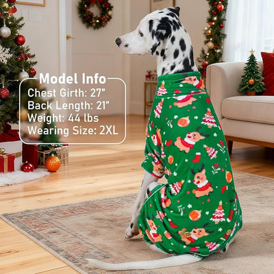 KYEESE Dog Christmas Pajamas, Turtleneck Dog Pajamas for Medium Dogs, Soft Velvet Holiday Pet Onesie with 4 Legs, Cozy Pet Sleepwear Doggie Jammies, Cute Winter Festive Doggie Outfit, 2XL