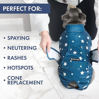 Spark Paws Dog Surgery Recovery Suit – Dog Recovery Suit After Surgery, Anti-Lick Dog Onesie, Abdominal Wound Protector, Soft Cone Alternative for Spay Neuter Male Female Pet Recovery - Stars - M