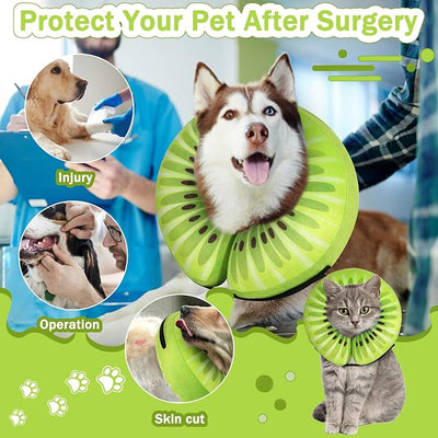 Recovery Donut Collar for Dogs & Cat,Inflatable Dog Cone Collar Alternative After Surgery,Soft Cone for Large Medium Small Dog,Adjustable Pet Neck Donut(Kiwi,M)