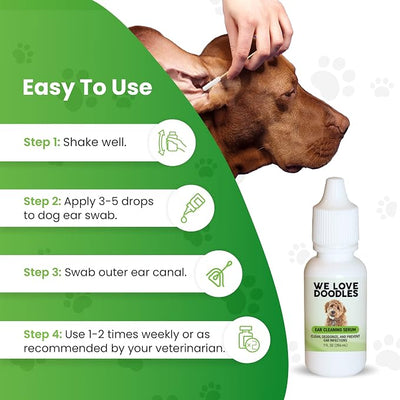 We Love Doodles Dog Ear Serum | Eco-Friendly Ingredients | Made in The USA | Ear Drops for Dogs | Pet Wash Solution Ear Cleanser