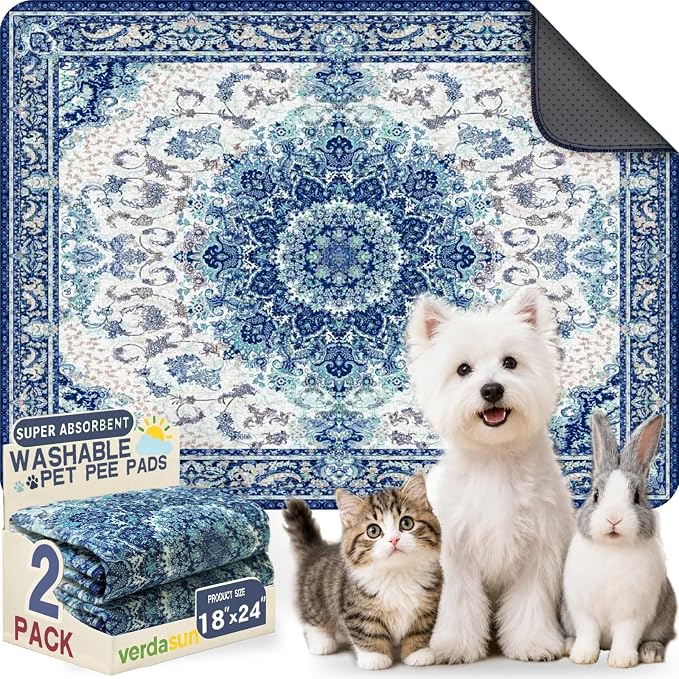 Dog Pee Pads Training Pads Upgrade Triple Thickness All-Purpose Super Absorbent & Leak-Proof, Quick Dry and Leak-Proof and Odor Control (Blue/Multi, 18" x24" x2PCS)