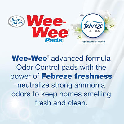 Four Paws Wee-Wee Odor Control with Febreze Freshness Pee Pads for Dogs & Puppies, Leak-Proof Dog Housebreaking Potty Training Floor Protection, Spring Fresh Scent, 22" x 23", 150 Count