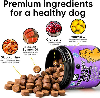 Omega 3 Fish Oil Chews for Dogs – Skin & Coat Supplement for Dog Allergy Chews- Anti Itch for Dogs - Soothes Itchy Skin & Shedding with Salmon - EPA & DHA - Chicken Flavor - 180 Chews for Daily Care