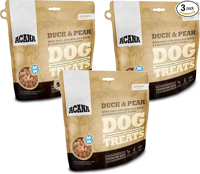 Acana Singles Dog Treats - Duck and Pears, 3.25oz Each (3 Pack)