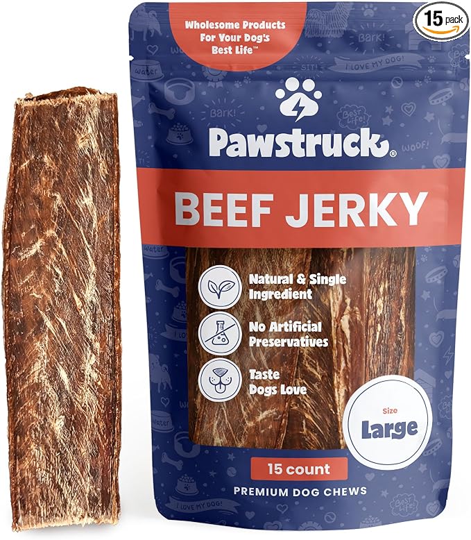 Pawstruck Premium Beef Jerky Dog Treat Chews, Large 10" Strips – Supports Hip & Joint Health, Rich in Glucosamine & Chondroitin, No Added Preservatives – 15 Count