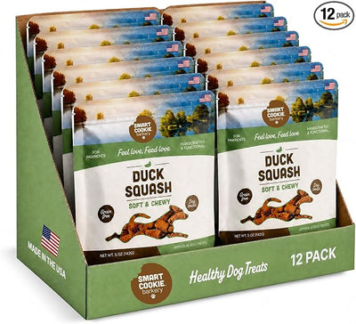 Smart Cookie All Natural Soft Dog Treats - Duck & Squash - Training Treats for Dogs with Allergies or Sensitive Stomachs - Grain Free Dog Treats, Chewy, Human-Grade, Made in USA - 5oz Bag, 12 Pack