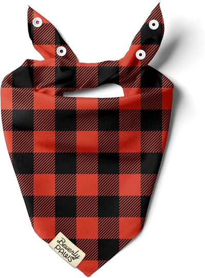 Snap-On Dog Bandana for Small Medium Large Pets, Dogs Cats Adjustable Handkerchief Scarf for Girl & Boy, Funny Cute Puppy Apparel & Accessories (Red N Black, Medium)