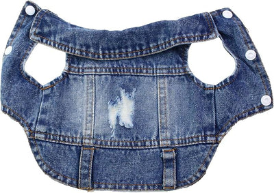 Vintage Washed Denim Dog Jeans Jacket - Cool Puppy Lapel Vests for Small Medium Dogs & Cats