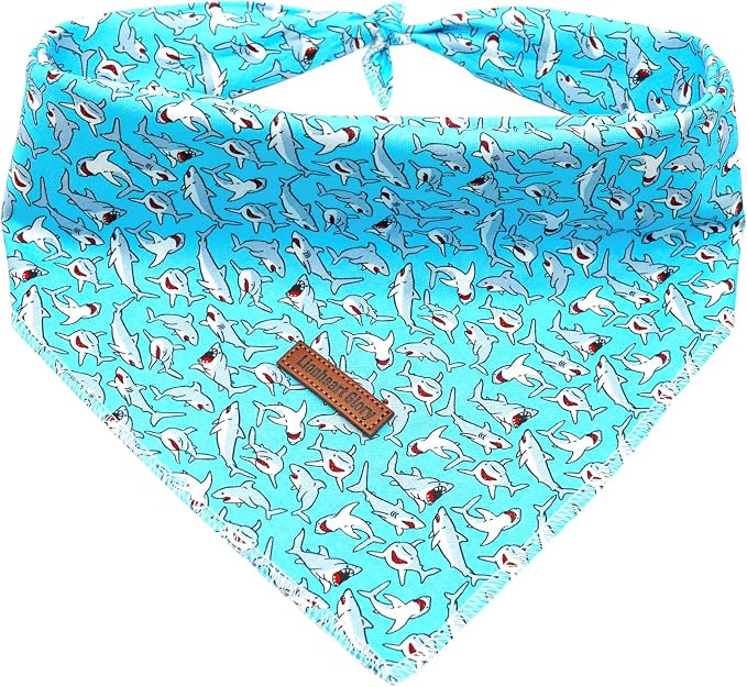 Lionheart glory Dog Bandana 1 Pack Washable Soft Blue Dog Scarf, Shark Print Bandana Square Adjustable Dog Bandanas for Small Medium Large Dogs