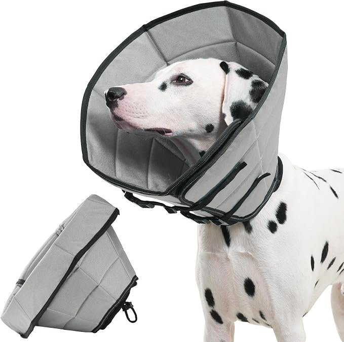 Avont Dog Cone Alternative, Adjustable Soft Comfy Foldable E Cones for Medium Large Dogs After Surgery, Escape-Proof Elizabethan Collar for Surgical Wound Recovery Stop Licking -Grey(XL)