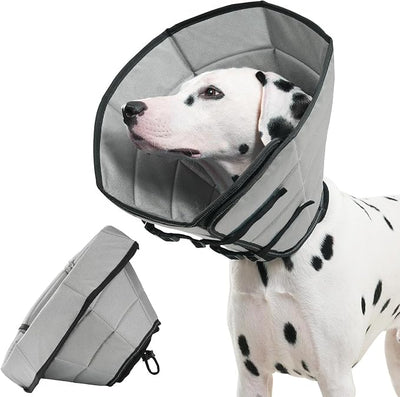 Avont Dog Cone Alternative, Adjustable Soft Comfy Foldable E Cones for Medium Large Dogs After Surgery, Escape-Proof Elizabethan Collar for Surgical Wound Recovery Stop Licking -Grey(XL)