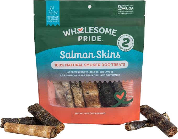 Wholesome Pride Smoked Salmon Skins Dog Treats – Limited Ingredient, Dehydrated & Crispy, Sustainably Sourced, Made in USA, 4 oz