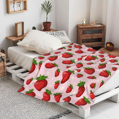 Strawberry Throw Blanket for Women Kids, Strawberry Gifts for Girls Women Teens Mom Birthday, Soft Warm Cozy Fruit Pattern Fleece Blanket for Travel, Cute Pink Home Room Decor for Couch, Bed 50“x60”