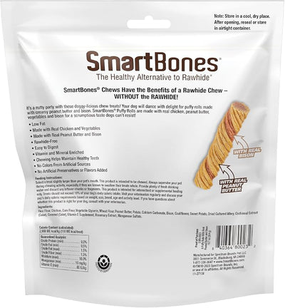 SmartBones Puffy Rolls Chews for Dogs, 8 Count, Treat Your Dog to Easy-to-Digest Rawhide-Free Chews Made with Real Peanut Butter and Bison