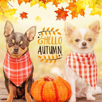 Abbylike 50 Pcs Fall Plaid Dog Bandanas Bulk Autumn Gingham Bandanas for Dogs Triangle Kerchief Bib Scarf for Pet Thanksgiving Party Costume Photo Props Accessories, 25 Styles(19.7 x 13.8 x 13.8)