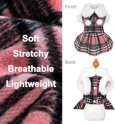 Dog Sweater with Leash Set D Ring Plaid Fleece Dog Clothes for Small Dogs Girl Boy Winter Puppy Dress Cold Weather Coat Fall XXS Sweater for Chihuahua Yorkie Cat Doggy Costumes, Pink, XXS