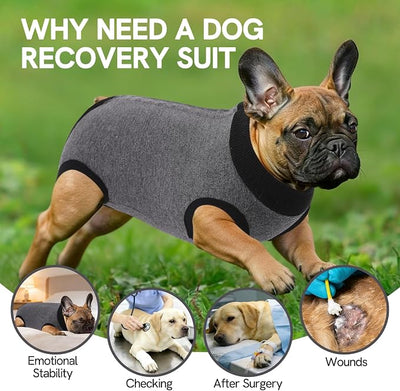 SAWMONG Recovery Suit for Dogs Female Male, Cotton Breathable Dog Onesie After Surgery Spay Neuter, Professional Dog Surgical Suit, Substitute Pet E-Collar Cone (Grey, 2X-Large)