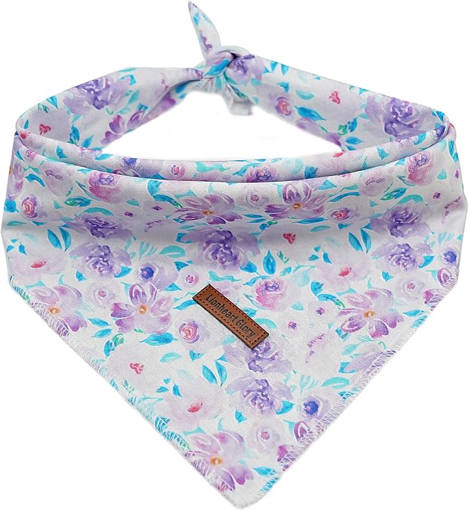 Lionheart glory Floral Print Dog Bandana 1 Pack Washable Soft Dog Scarf, Square Adjustable Girl Dog Bandanas for Small Dogs and Cats