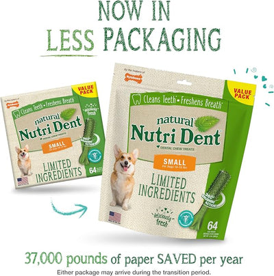 Nylabone Nutri Dent Dog Dental Chews - Natural Dog Teeth Cleaning & Breath Freshener - Dental Treats for Dogs - Fresh Breath Flavor, Small (64 Count)