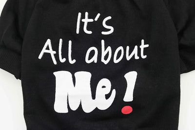 Yorkie Clothes Funny Small Dog T Shirt Black Dog Clothes, M | It's All About Me Print | Summer Stretchy Breathable Fabric | High Belly Cut | Summer Cooling Style