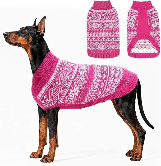 HOMIMP Dog Sweater Argyle - Warm Winter Clothes Puppy Soft Coat, Ugly Dog Sweater for Small Medium and Large Dogs, Pet Clothing Boy Girl, Pink 2XL