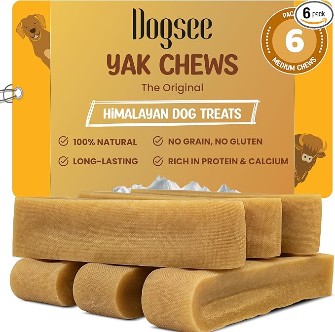 Yak Cheese Himalayan Dog Chews 1lb (Medium - 6 Bars), 100% All Natural, 60% Protein, Dog Treats Medium Breed, Yak Chews Long Lasting for Aggressive Chewers, Raw Hide Free