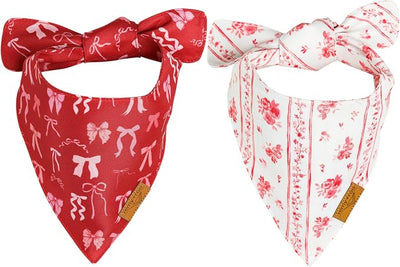Remy+Roo Dog Bandanas - 2 Pack | Evergreen Christmas Dog Bandanas Set | Premium Durable Fabric | Patented Shape Bandanas for Dogs (Be Mine, Small)
