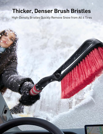 AstroAI 27" 2-in-1 Detachable Snow Brush & Ice Scrapers for Car Windshield | Snow Removers with No-Scratch Bristles, Ergonomic Handles & Easy Storage, Winter Accessories for Cars, SUVs, Trucks (Red)