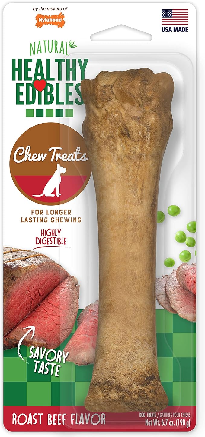 Healthy Edibles Natural Dog Chews, Long Lasting Bones for Dogs, Roast Beef Flavor Dog Treats, X-Large (1 Count)