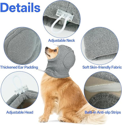 MIGOHI Lightweight XL Dog Calming Hoodie with Ears Pad - No Shake Ear Wrap for Dogs, Prevent Scratching, Adjustable Anxiety Ear Head Wrap for Large Dogs,XL,Gray
