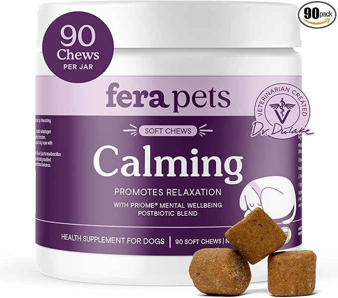 Dog Calming Chews - Helps Manage Everyday Stress & Separation - Promotes Relaxation - Ashwagandha & Priome® Mental Wellbeing Postbiotic Blend - 90 Soft Chews