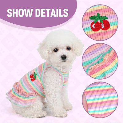 Jmkcoz Cute Striped Dog T Shirts Cherry Puppy Dress Soft Cotton Pet Sleeveless Vest Clothes Spring Summer Pet Outfits for Small Dogs Cats Girl (Pink, X-Large)