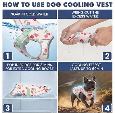 Spark Paws Dog Cooling Vest - SPF 50 UV Sun Protection - Summer Heat Relief Gear for Dogs, Lightweight, Evaporative Cooling - Dog Anxiety Relief Vest During Hot Days - Cherries - Size S