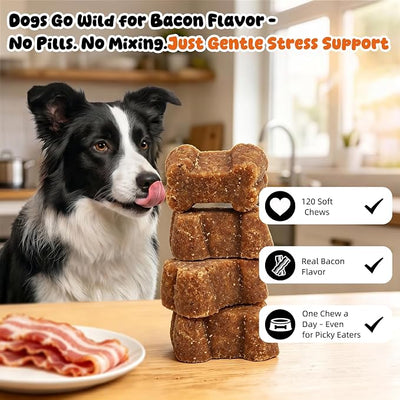 Calming Chews for Dogs, Melatonin Chewable Treats to Sleep Aid and Separation Anxiety Relief, Supports Relaxation for Travel and Storm - Calming Treats for Dogs, Bacon Flavor, 120 Soft Chews