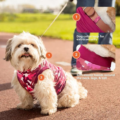 Suitical Recovery Suit for Dogs - Spay & Neutering Dog Surgery Recovery Suit for Male or Female - Soft Fabric for Skin Conditions - L, Neck to Tail 26.4-29.9 Inch, Chest 31-42 Inch - Pink Camouflage