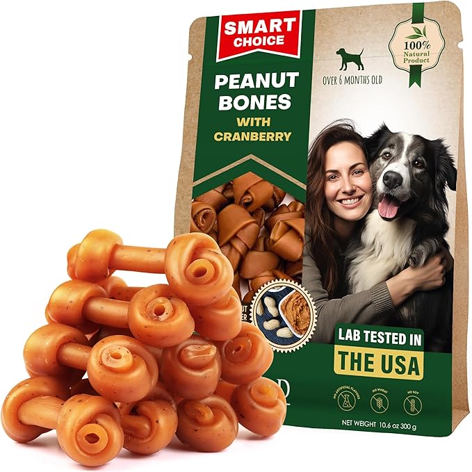 Dog Treats Peanut Butter Bones with Cranberry & Rawhide Free Chew 10.6 Oz - Pet Natural Mini & Big Snacks Healthy Collagen & Bulk Best Chews for Small & Large Dogs - Made for USA