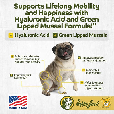 HAPPY JACK Flexenhance Dog Hip & Joint Supplement, 80 Chewable Tabs | Skin & Coat Support, Improve Flexibility & Mobility