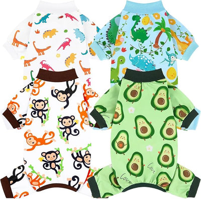 XPUDAC 4 Pack Dog Pajamas Soft Strechy Summer Doggie Clothes for Small Medium Dogs Boy Girl Cat Apparel-XX-Small