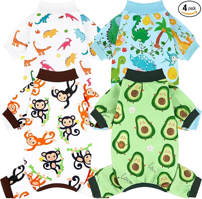 XPUDAC 4 Pack Dog Pajamas Soft Strechy Summer Doggie Clothes for Small Medium Dogs Boy Girl Dog Onesie Puppy Pjs Cat Apparel-X-Small