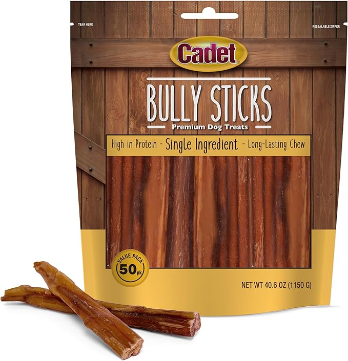 Bully Sticks for Small Dogs – All-Natural Beef Pizzle, High Protein, Low Fat, Long-Lasting, Grain & Rawhide-Free Dog Chews for Aggressive Chewers, Small (50 Count)
