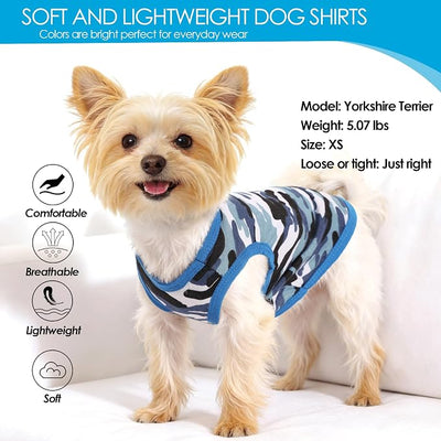 2 Pack Dog Shirt for Small Dogs Girl Boy Camouflage Puppy Clothes Pet T Shirts Dog Clothes for Small Dogs Cats Apparel (Blue Camouflage + Solid Color, Medium)