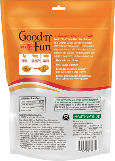 Good ‘n’ Fun Triple Flavor Double Pops with Chicken Chews for All Dogs, 5.5 Ounces, Treat Your Dog to Chews Made with Real Chicken, Beef Hide and Pork Hide