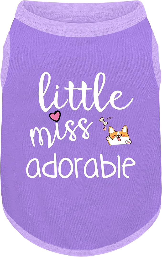Cotton Dog Shirt with 'Little Miss Adorable' Corgi Head Print, Soft & Breathable Pet Apparel for Small, Medium, and Large Dogs, All-Season Sleeveless Vest, Cute and Comfortable Dog Outfit.Purple 3XL
