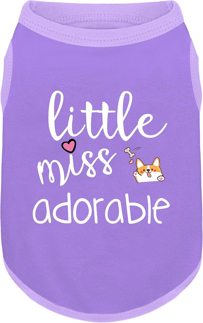 Cotton Dog Shirt with 'Little Miss Adorable' Corgi Head Print, Soft & Breathable Pet Apparel for Small, Medium, and Large Dogs, All-Season Sleeveless Vest, Cute and Comfortable Dog Outfit.Purple 2XL
