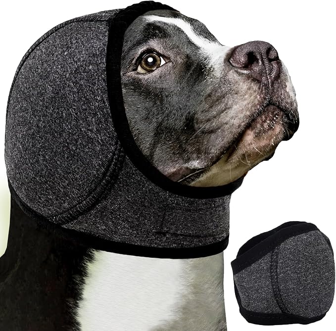 Dog Ear Muffs for Noise Protection No Flap Ear Wraps Calming Hoodie Dogs Anxiety Relief and Thunder Firework, Grooming and Force Drying Shower Cap for Bath Head Cover for Dog
