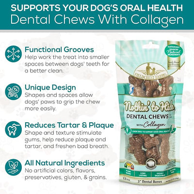Fieldcrest Farms Dental Chews for Dogs, Bone (7inches, 3count Pack) – Tackles Plaque, Tartar, Promotes Dental Health – w/Collagen, Organic, Gluten-Free