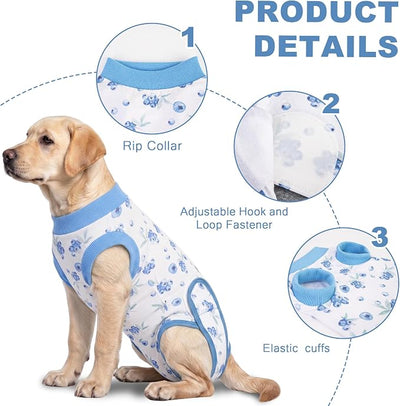 Recovery Suit for Dogs Cats, Dog Surgery Suit for Female Spay Male Neuter | Anti-Licking Dog Cone Alternative Onesie, Dog Surgical Recovery Suit After Abdominal Wounds, Blue, Large
