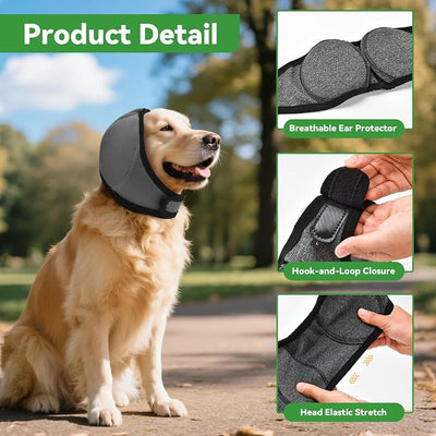 Dog Ear Covers for Bath, Dog Ear Muffs Noise Protection, Elastic Waterproof Ear Protector with Calming Hoodie Design for Fireworks, Vet Visits, Grooming (Gray, Large)